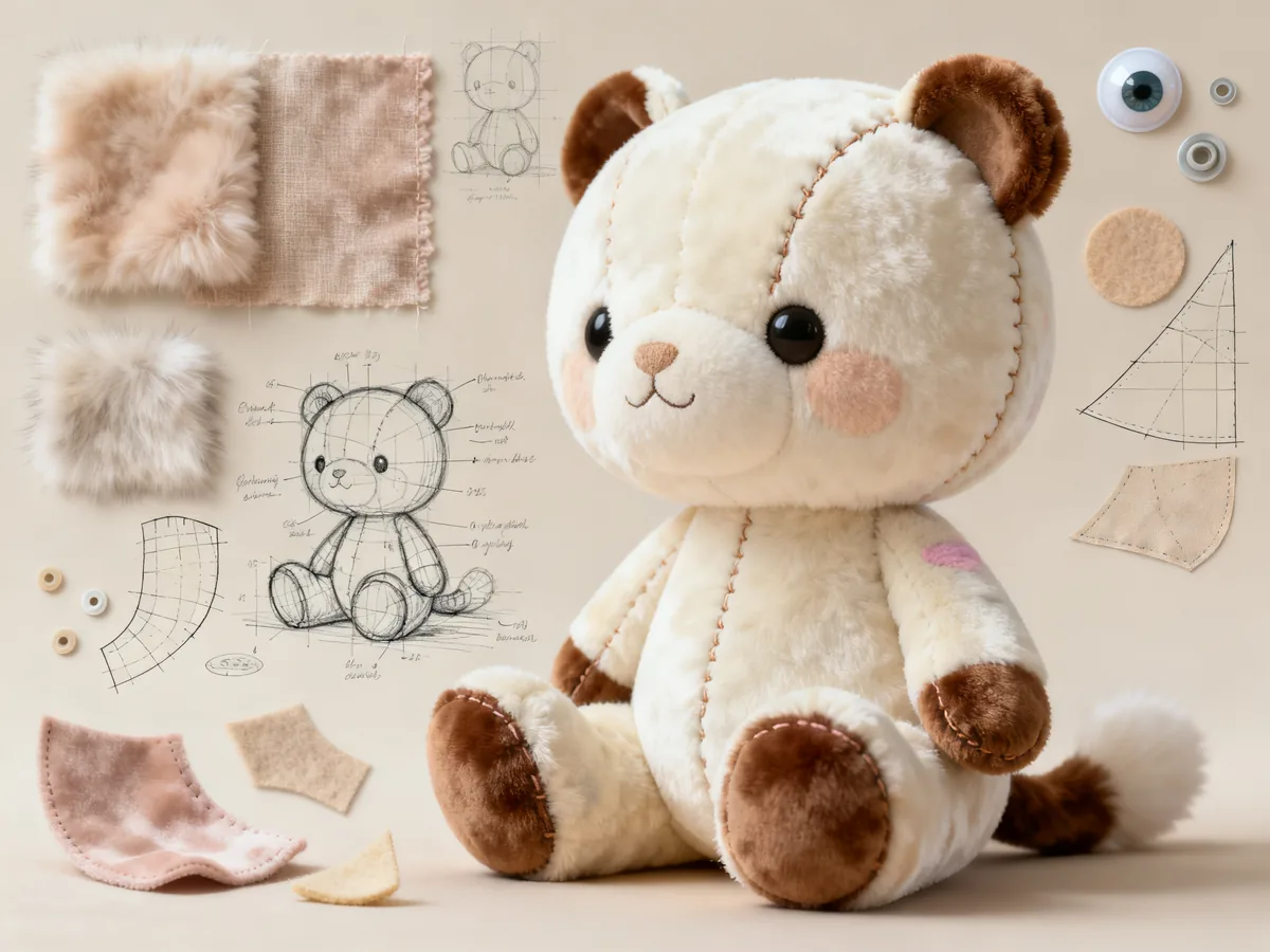 AI-generated process illustration: From Sketch to Snuggle: Guiding Your Character Idea to a Production-Ready Plush